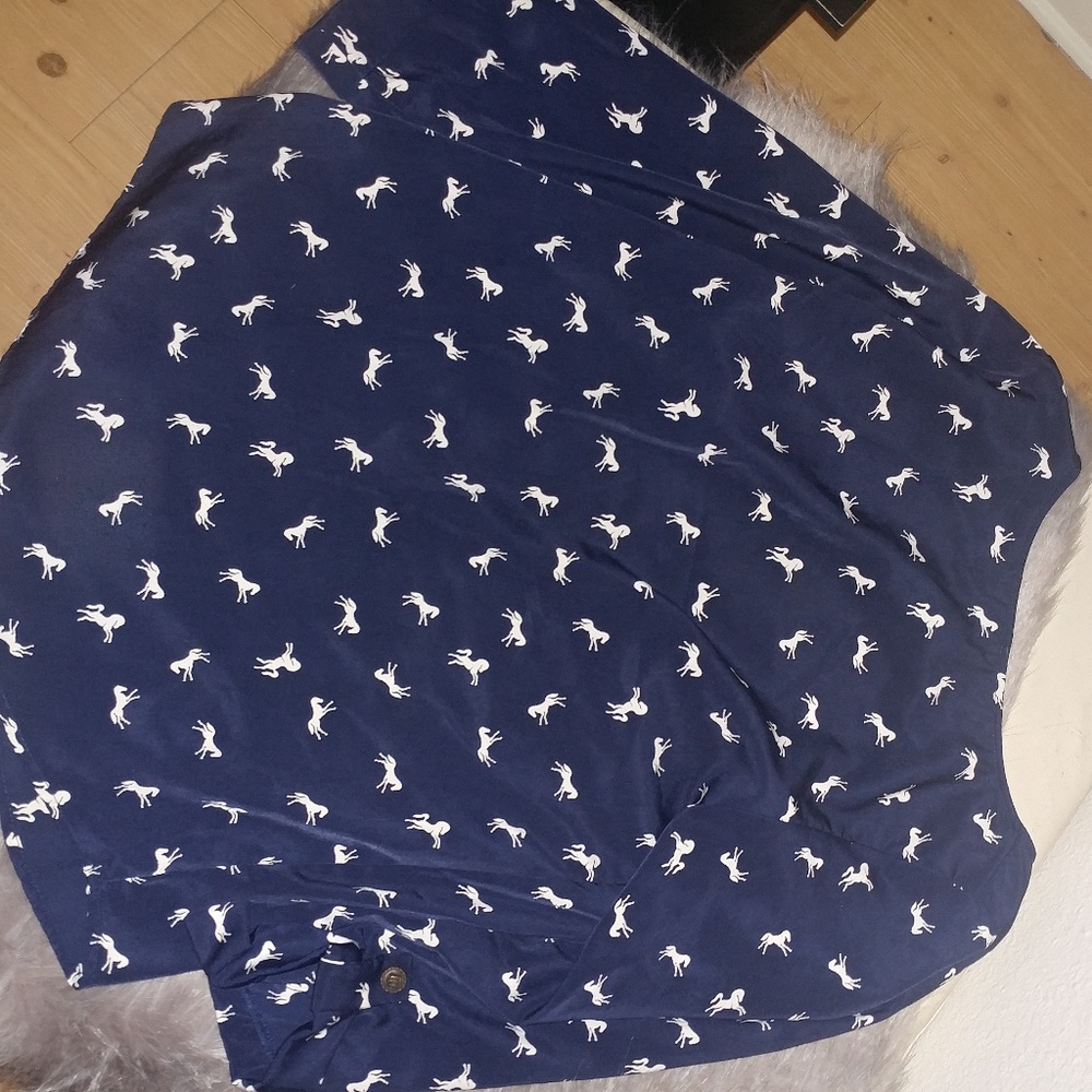 Everly | chiffon sheer navy & white horse 3/4 sleeve blouse small